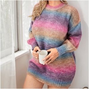 Plus Cozy Pink Purple Ombre Color Block Fuzzy Sweater
